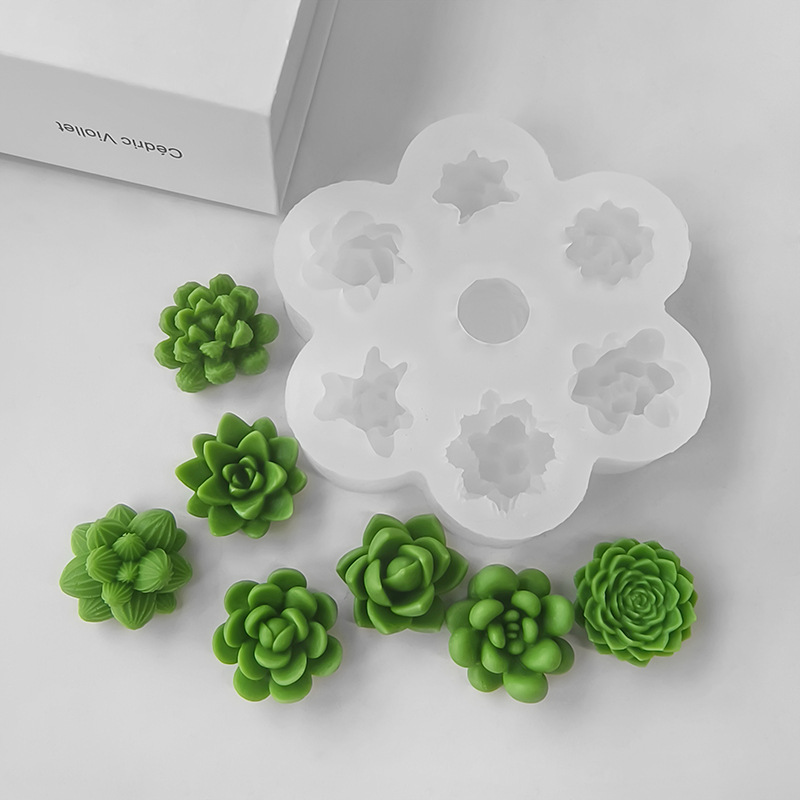 Soap Making Scents - 7 in 1 多肉植物サボテンシリコンモールド、DIY手作り石鹸アロマキャンドル作成用型、エポキシ樹脂石膏ホームデコレーションキャスティングモールド