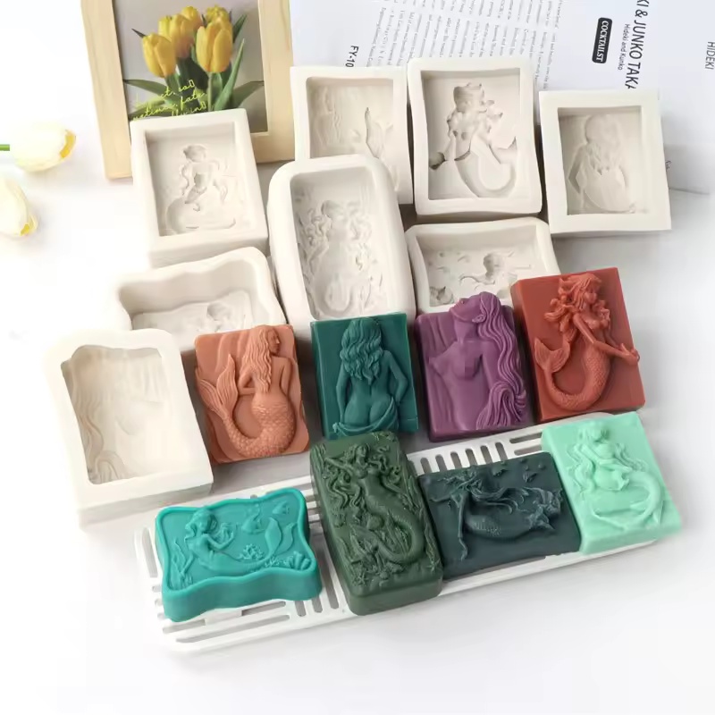 Soap Making Business - 長方形オーシャンスタイル3DマーメイドキャンドルモールドDIYレリーフマーメイドソープシリコンモールド手作りチョコレートアイスキューブ作成ツールデコレーション