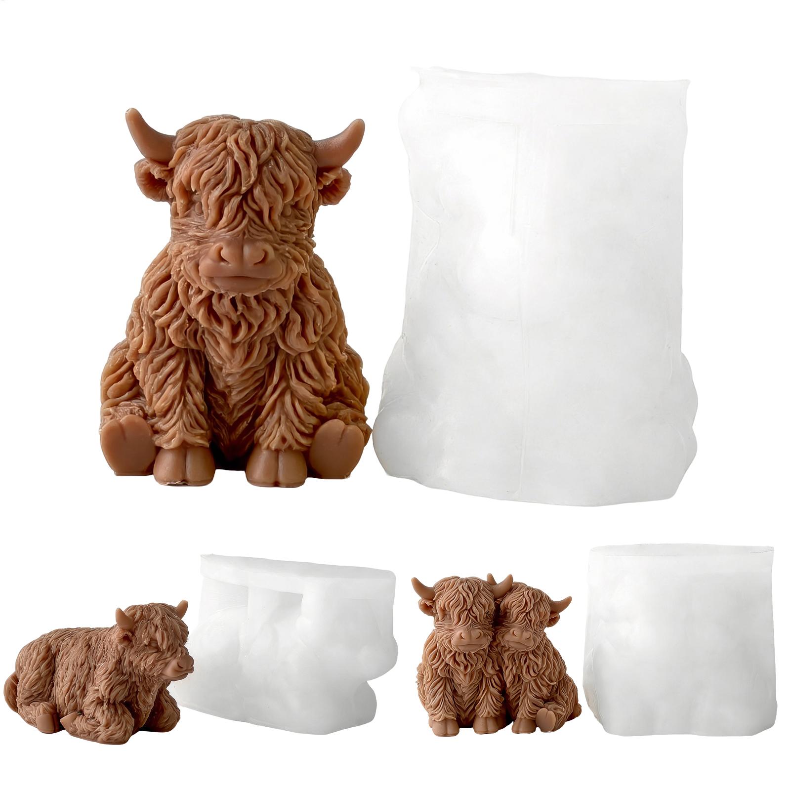 Soap Making Business - ハイランドカウシリコンモールド再利用可能な3Dかわいい動物鋳型農家装飾DIYエポキシ樹脂石鹸キャンドル作成ツール