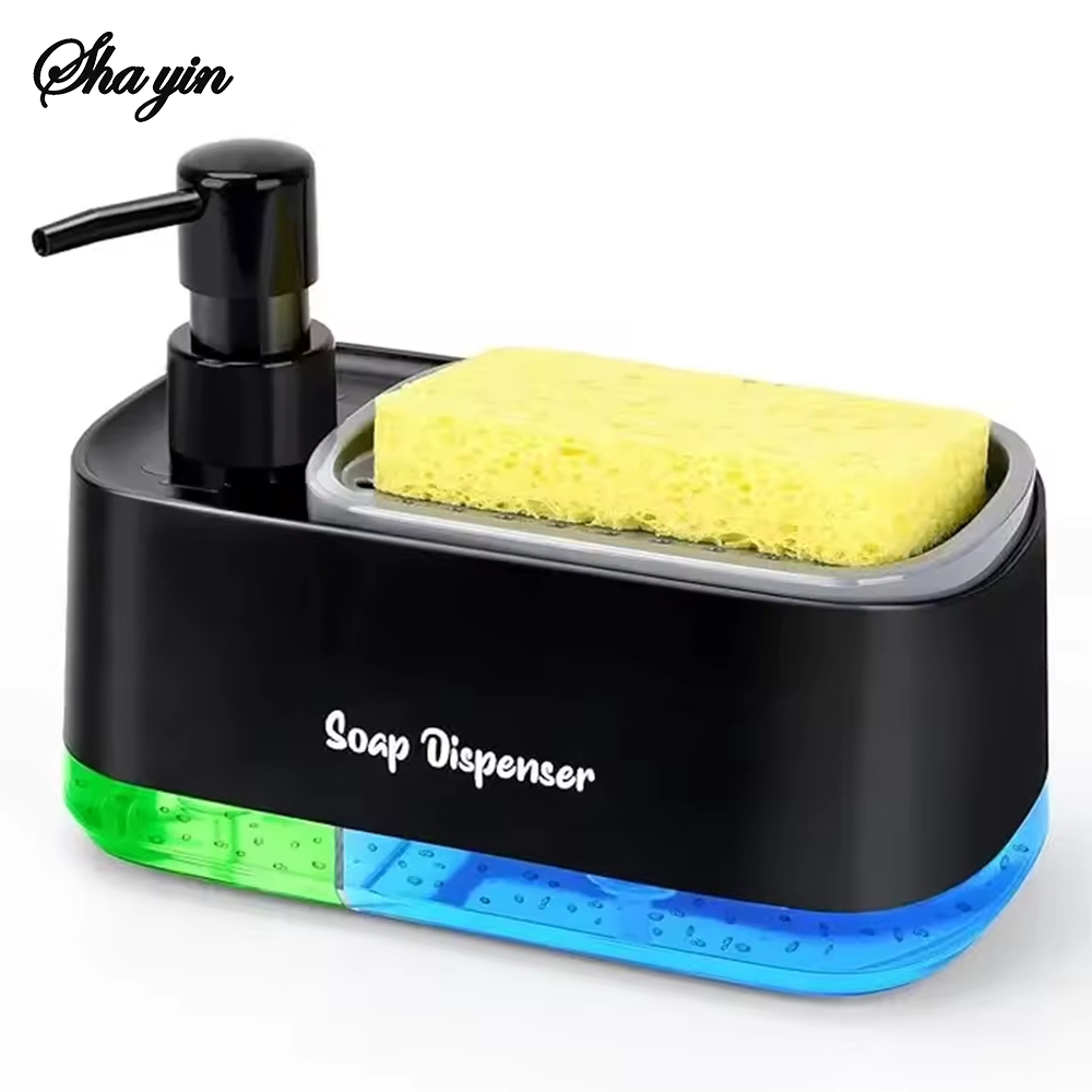 Soap Making Tray - 3-in-1 ハンド＆ディッシュソープディスペンサーセット（スポンジホルダー付き）デュアルカウンターキッチンシンクソープポンプオーガナイザー