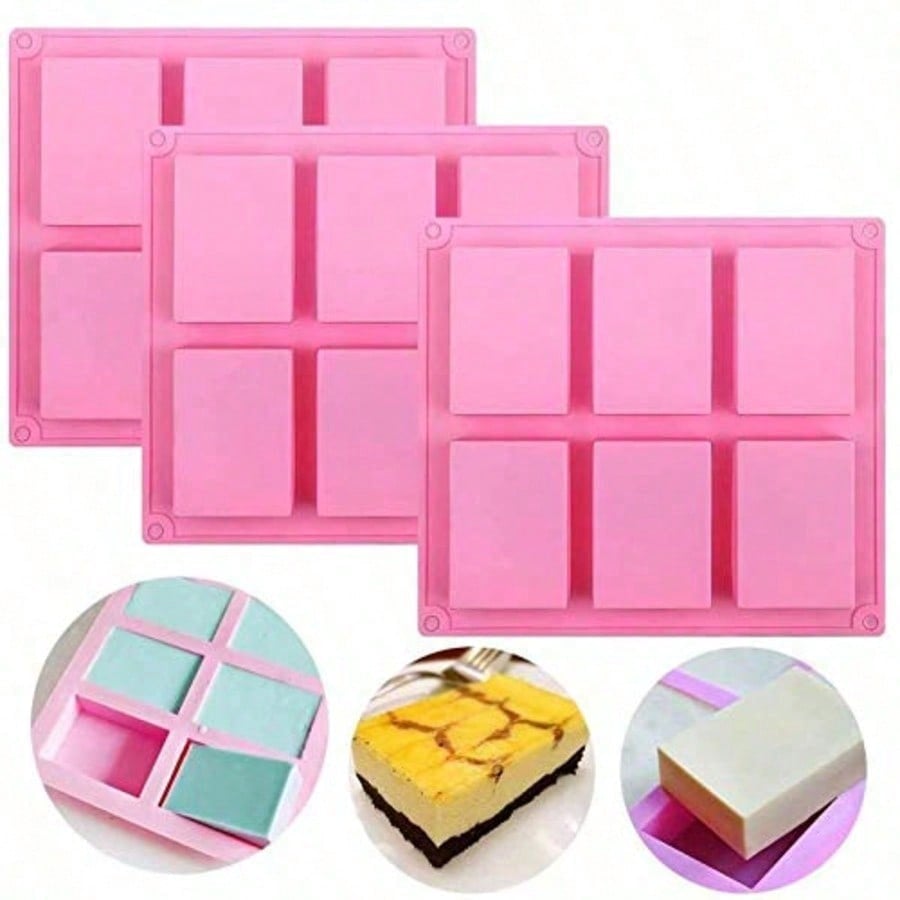 Soap Mold Silicone Loaf - 1-2パック6個入りDIYシリコンモールド、ピンクの手作り石鹸、ケーキ、クッキー、チョコレート、アイスキューブ用ベーキングモールド、ケーキ型