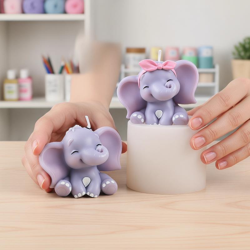 かわいい3D象型シリコンキャンドルモールド、簡単リリース、再 - Soap Making Material のレビューと価格